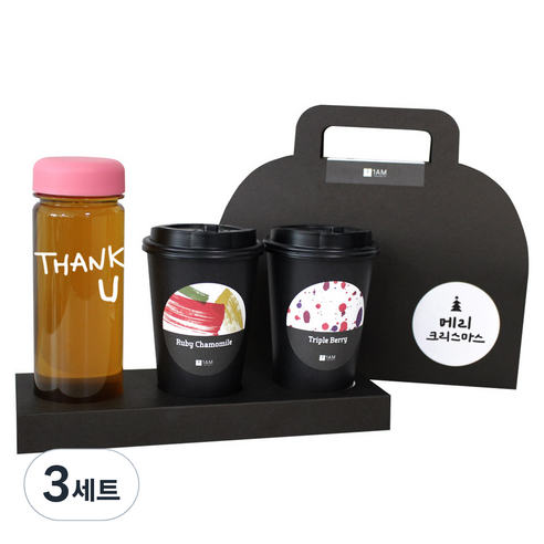1AM 쥬뗌므 블랜딩 프리미엄 차세트 분홍뚜껑, 보틀 + 스티커 THANK U + 루비 캐모마일 3p + 트리플 베리 3p + 패키지 블랙 메리크리스마스, 3세트