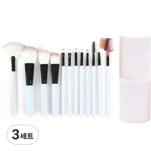 더벨라 페이스 메이크업 파우더 브러쉬 12종 세트, 3세트, 화이트