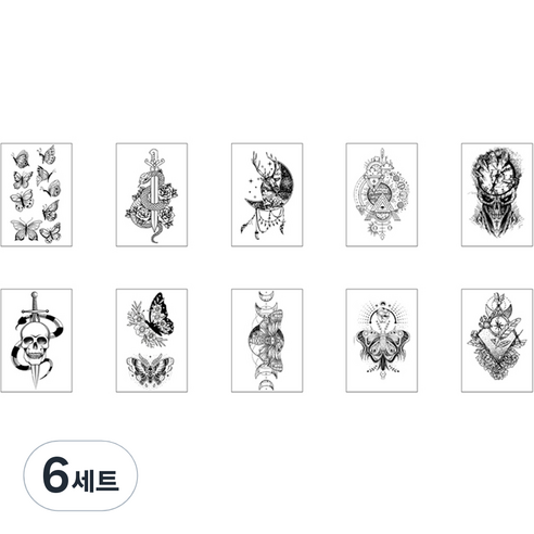 패션 팔 목 등 타투 스티커 10종 세트, J-03, 6세트