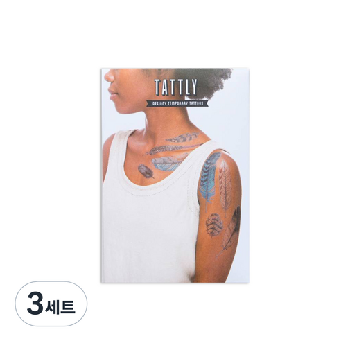 태틀리 타투 스티커 8종 세트, 워터컬러 페더, 3세트