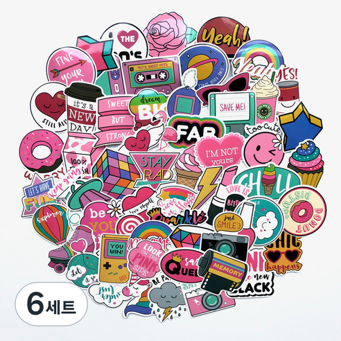 유니크한 꾸미기 스티커 60종 세트, 핑크, 6세트