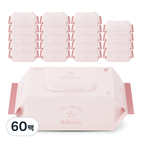 베베앙 로즈 골드 아기물티슈 캡형 75평량, 75g, 70개입, 60개