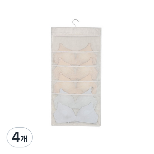 모모튜브 속옷 정리 수납 포켓 정면 5칸 후면 10칸 베이지, 4개