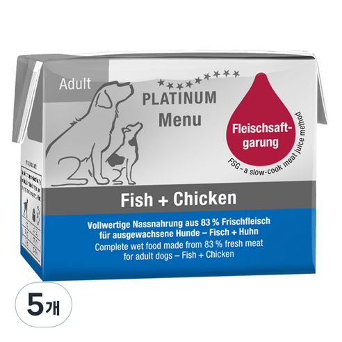 플래티넘 강아지 어덜트 메뉴 습식사료, 닭 + 생선, 90g, 5개
