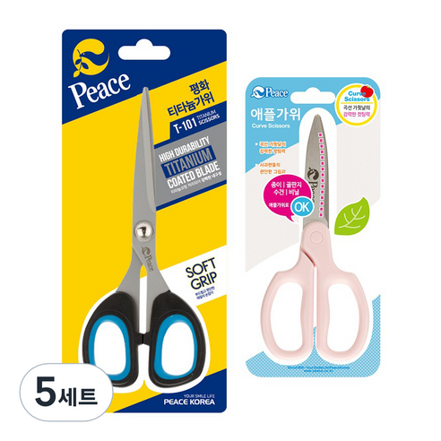 피스코리아 평화 애플가위 + 티타늄가위 T-101, 랜덤발송, 5세트