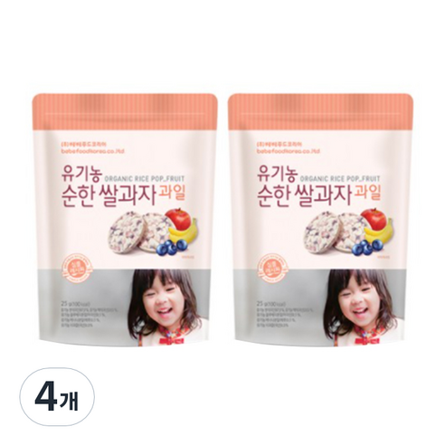 베베푸드 유기농 순한 쌀과자 25g, 과일, 4개