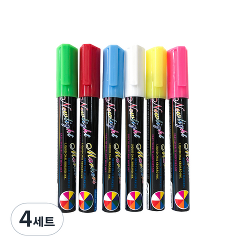 동아피엠에스 뉴라이트 형광 보드마카펜 6색 세트, 혼합색상, 4세트