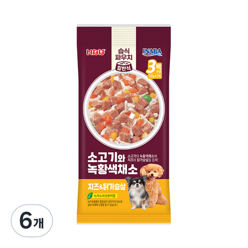 이나바 소고기와 녹황색채소 파우치 치즈&닭가슴살 QDR-114, 150g, 6개, 혼합맛(닭가슴살/소고기/치즈)