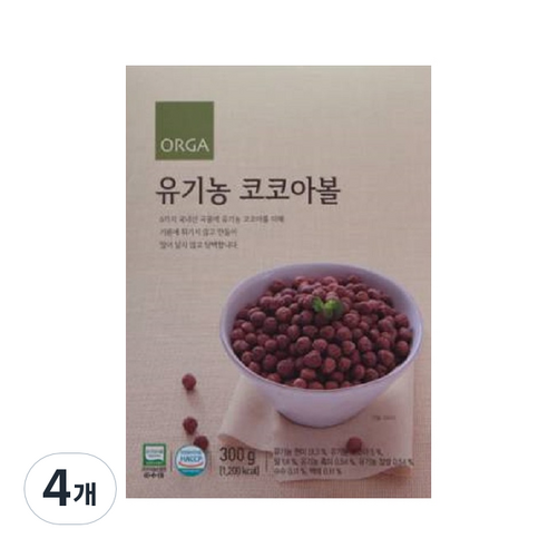 올가홀푸드 유기농 코코아볼 시리얼, 300g, 4개