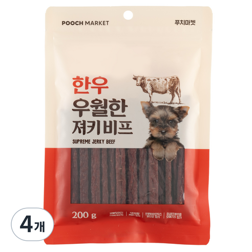 푸치마켓 강아지 우월한 져키 비프, 4개, 200g, 소고기맛