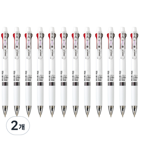 라인플러스 M3 3색볼펜 0.38mm 12p, 화이트, 2개