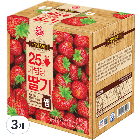 오뚜기 아임스틱 딸기잼, 1kg, 3개