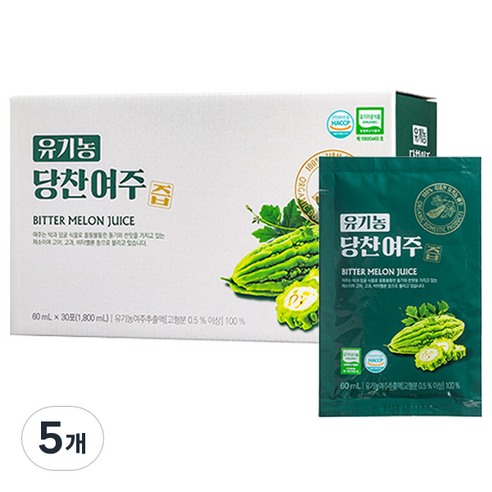 지비엠에스 국내산 유기농 당찬 여주즙, 1.8L, 5개