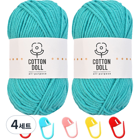 니뜨 코튼돌실 50g x 2p + 단수링 5p 세트, 29 아쿠아(뜨개실), 랜덤발송(단수링), 4세트