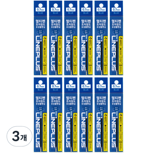 라인플러스 멀티펜 초저점도 유성볼펜심 0.7mm 12p, 청색, 3개