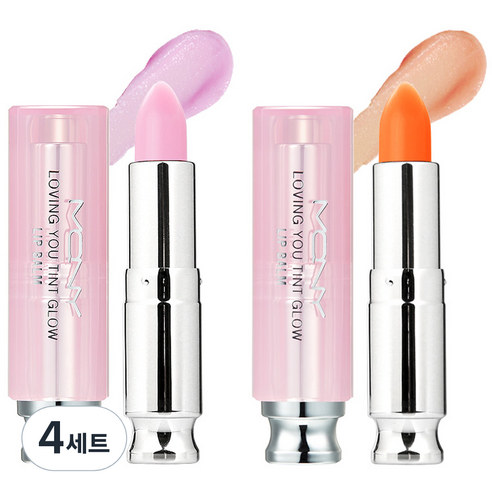 맥퀸뉴욕 러빙유 틴트 글로우 립밤 2종 세트, 비비드핑크+스위트오렌지, 3.5g, 4세트