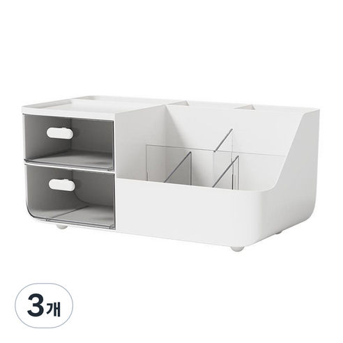 코히모 다용도 데스크 오거나이저 연필꽂이 2단 서랍 화장품 정리 수납함 4W226, 3개, 화이트