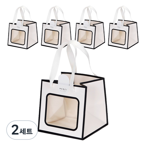 인디케이 투명창 선물쇼핑백 소 5p + 스티커 5p 세트, 화이트, 2세트