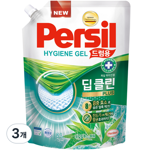 퍼실 하이진젤 드럼용 액상세제 리필, 2L, 3개