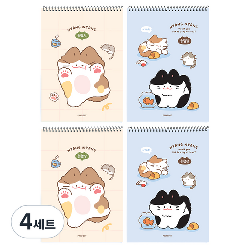 핑크풋 냥냥 종합장 2탄 2종 x 2p 세트, 혼합색상, 4세트