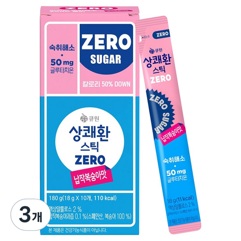 상쾌환 큐원 스틱 ZERO 납작복숭아맛 10p, 180g, 3개
