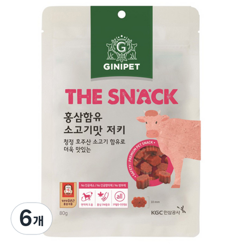 정관장지니펫 더스낵 홍삼함유 저키 강아지간식 80g, 소고기맛, 6개