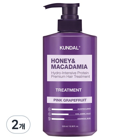 쿤달 허니 앤 마카다미아 헤어 트리트먼트 핑크그레이프프룻향, 500ml, 2개