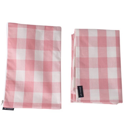 휴대용 단면 방수 소풍 돗자리 + 파우치 세트, 핑크체크