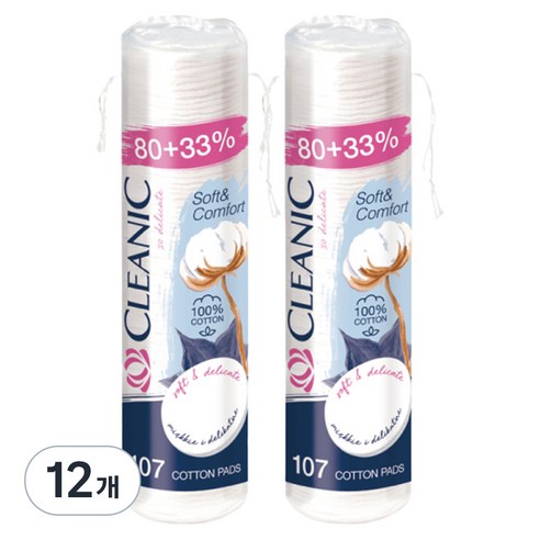 클레아닉 Pro-Silk 소프트 앤 컴포트 화장솜, 107매입, 12개