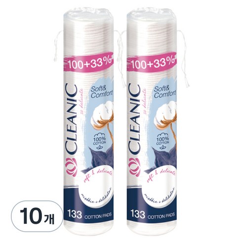 클레아닉 Pro Silk 소프트 앤 컴포트 화장솜, 133매입, 10개