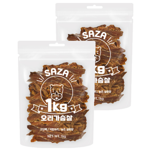 사자 강아지 대용량 건조간식, 오리가슴살, 1kg, 2개
