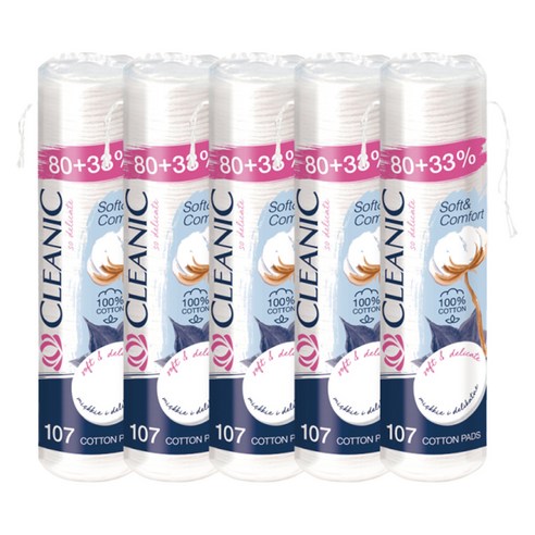 클레아닉 Pro Silk 소프트 앤 컴포트 화장솜, 107매입, 5개
