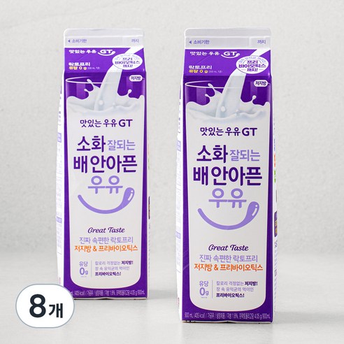 남양유업 맛있는우유GT 소화 잘되는 배 안아픈 저지방 & 프리바이오틱스 우유, 900ml, 8개
