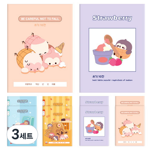 다다 피넛패밀리 쓰기 10칸 슬림초등노트 2종 x 5p 세트, 혼합색상, 3세트