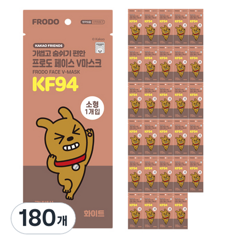카카오프렌즈 프로도 페이스 브이마스크 소형 KF94, 1개입, 180개, 화이트