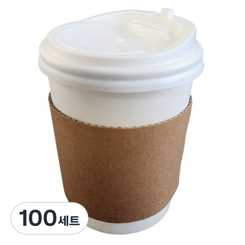 생활을그리다 무인쇄 종이컵 300ml + ps 뚜껑 화이트 + 홀더 무지 세트, 100세트
