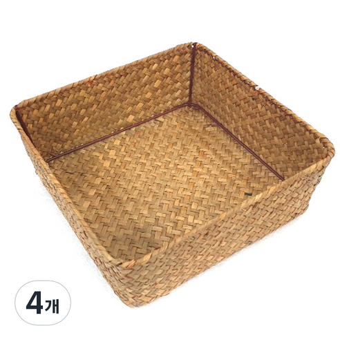내일의공간 정사각 라탄 바구니 대 23 x 23 x 8 cm, 네츄럴, 4개