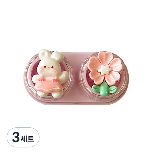 특별한상점 귀여운 휴대용 서랍형 콘택트렌즈 케이스 세트, 래빗, 3세트