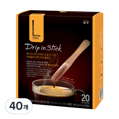 루카스나인 리저브 드립 인 스틱 과테말라 안티구아 블렌드 커피, 2.2g, 40개