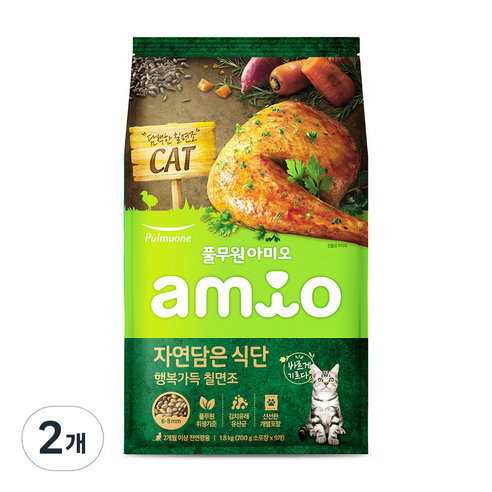 풀무원아미오 2개월 이상 전연령 자연담은 식단 고양이 건식사료, 칠면조, 1.8kg, 2개