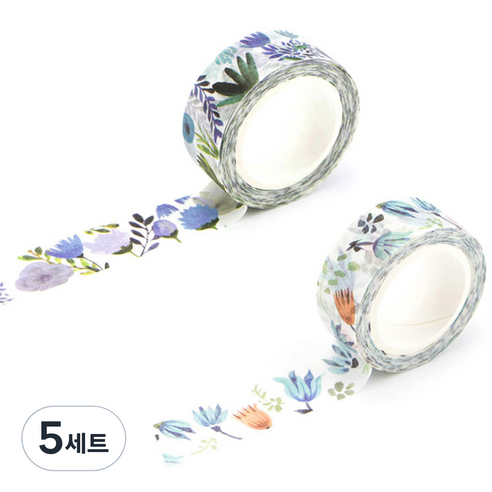 라이프포인트 내츄럴 일러스트 마스킹 테이프, 03알란토인, 05보라별꽃, 5세트