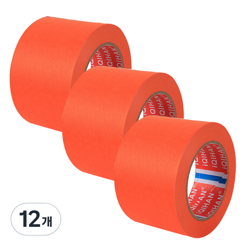 iQIHAN 칼라 마스킹 종이테이프 50mm x 15m, 오렌지, 12개