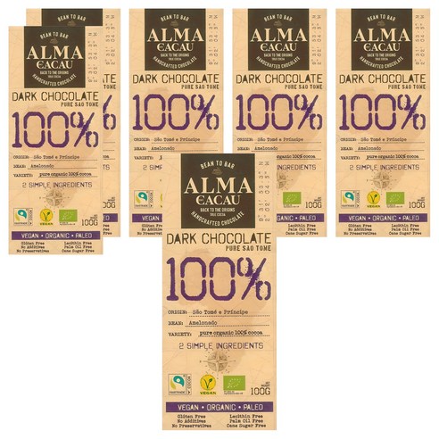 알마카카우 유기농 다크 초콜릿 100%, 100g, 6개