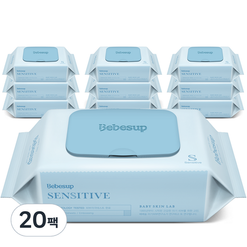 베베숲 저자극 센시티브 엠보싱 물티슈 캡형, 80매, 20개