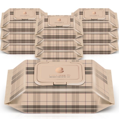 앙블랑 체크 베이지 아기물티슈 캡형, 10팩, 70매