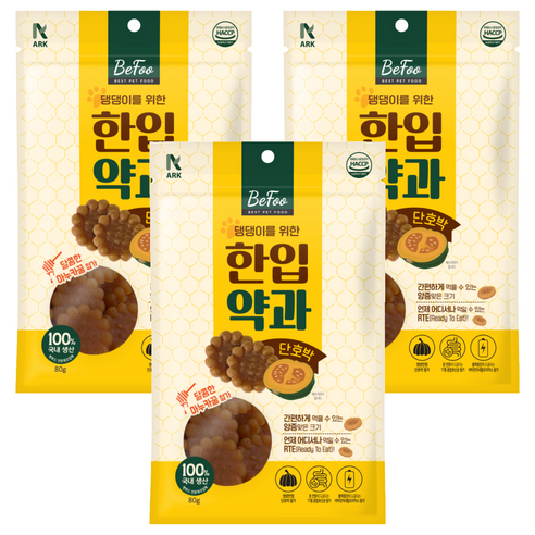 강아지 한입약과 간식, 단호박, 100g, 3개