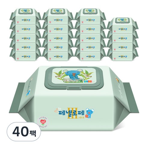 페넬로페 3세대 손과 입티슈 아기물티슈 캡형 65평량, 20개입, 40세트