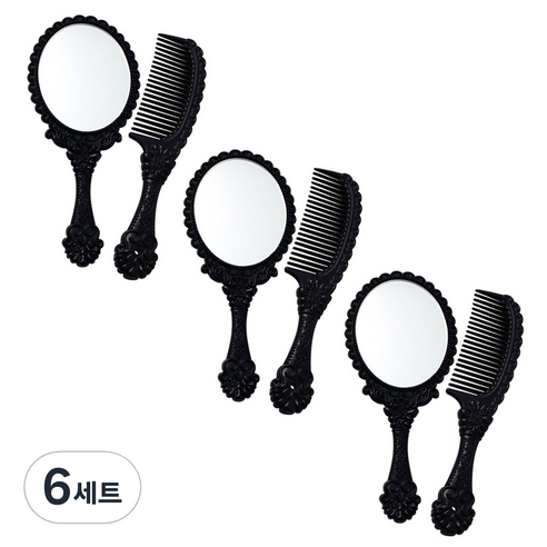 세븐스타 미미세트 거울 3p + 빗 3p 중형, 블랙, 6세트