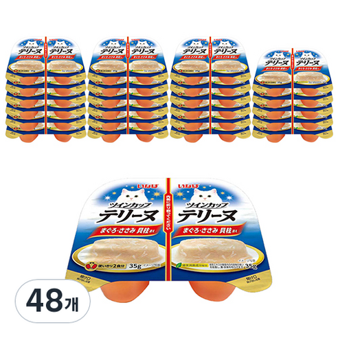 챠오츄르 이나바 트윈컵 테린, 혼합맛(참치/닭가슴살/관자), 70g, 48개