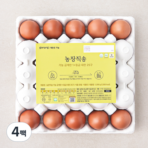가농 무항생제 인증 농장직송 금계란 1+ 등급 대란 1300g, 25구, 4팩